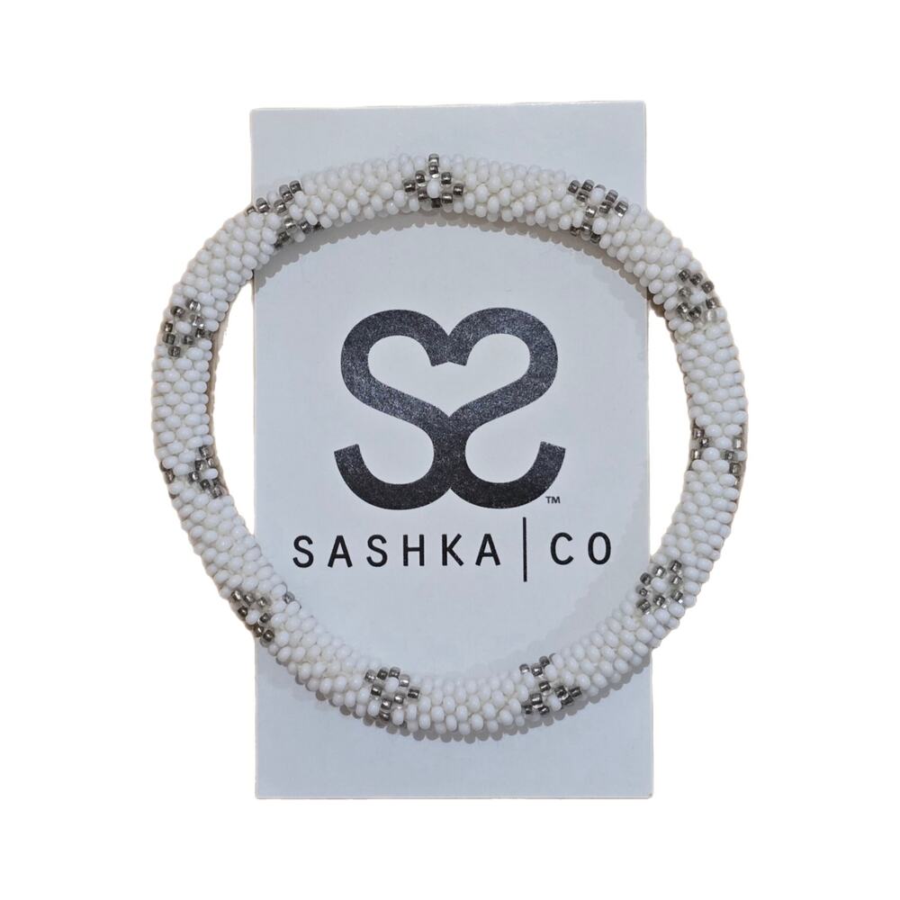 Sashka Co Glass Bead Bracelet White and Gray NWT